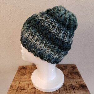 Handknit Green Colorful Winter Hat
